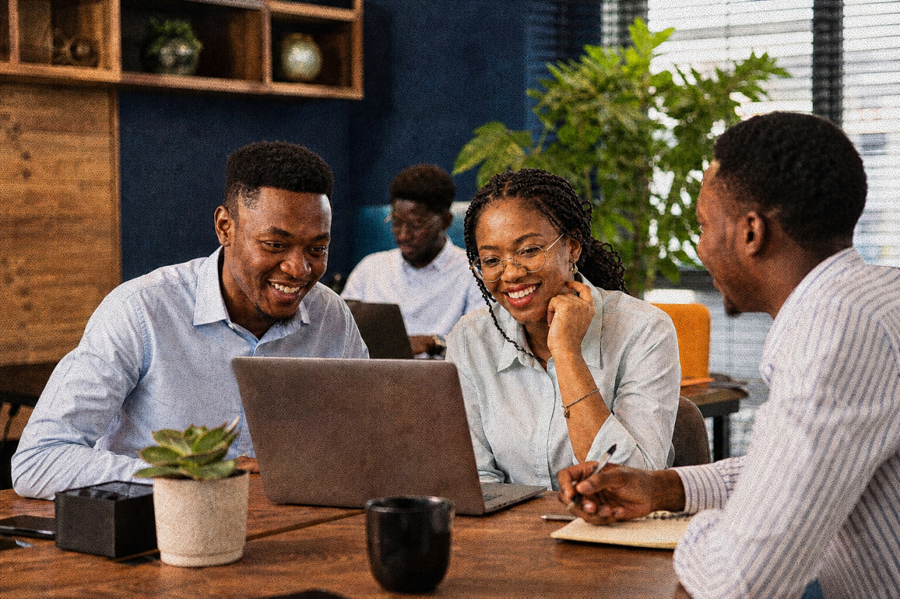 Hiring team collaborating around a table